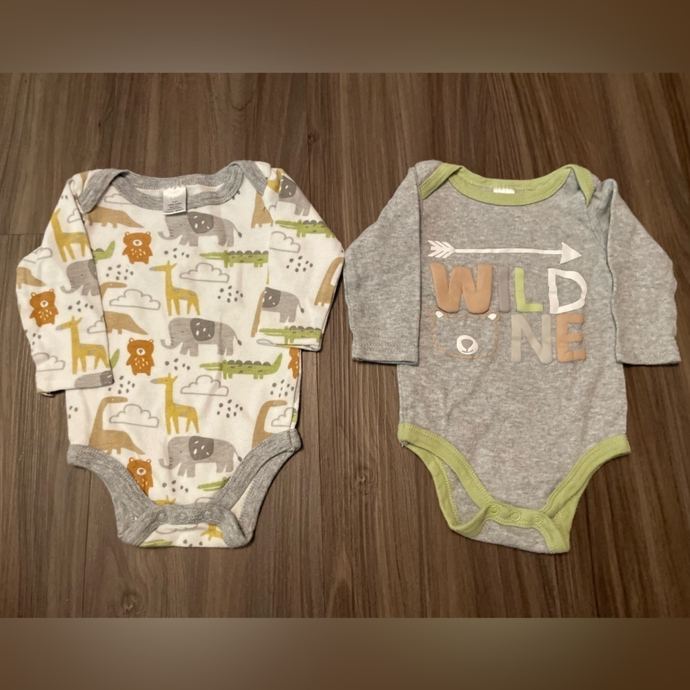 Baby Kiss Wild One Gray and Green Baby Warm and Cozy Bodysuit Set size 3/6M